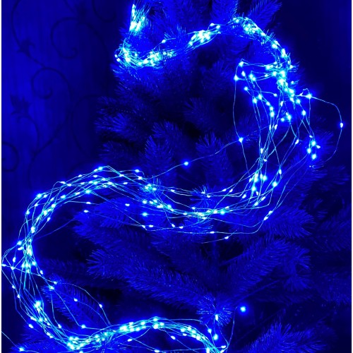 Гирлянда Конский хвост Led 240 синего свечения проволока 12 нитей немигающая, 2 м.