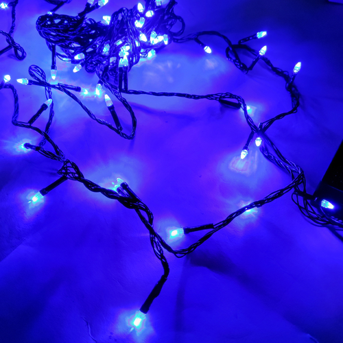 Гірлянда Нитка Конус-рис LED 100 Синій чорний провід